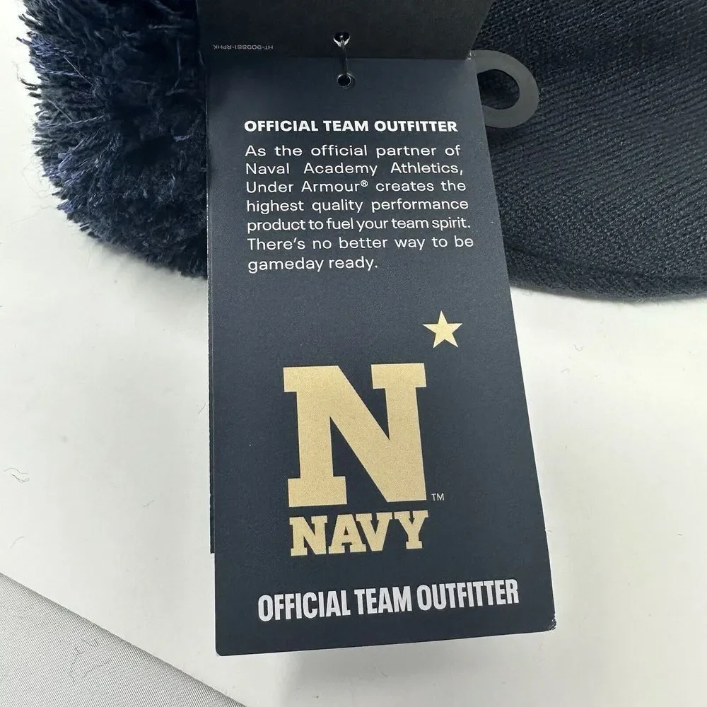 NEW Under Armour Naval Academy Midshipmen Navy Cuffed‎ Pom Hat Winter Cap Beanie - Picture 7 of 8